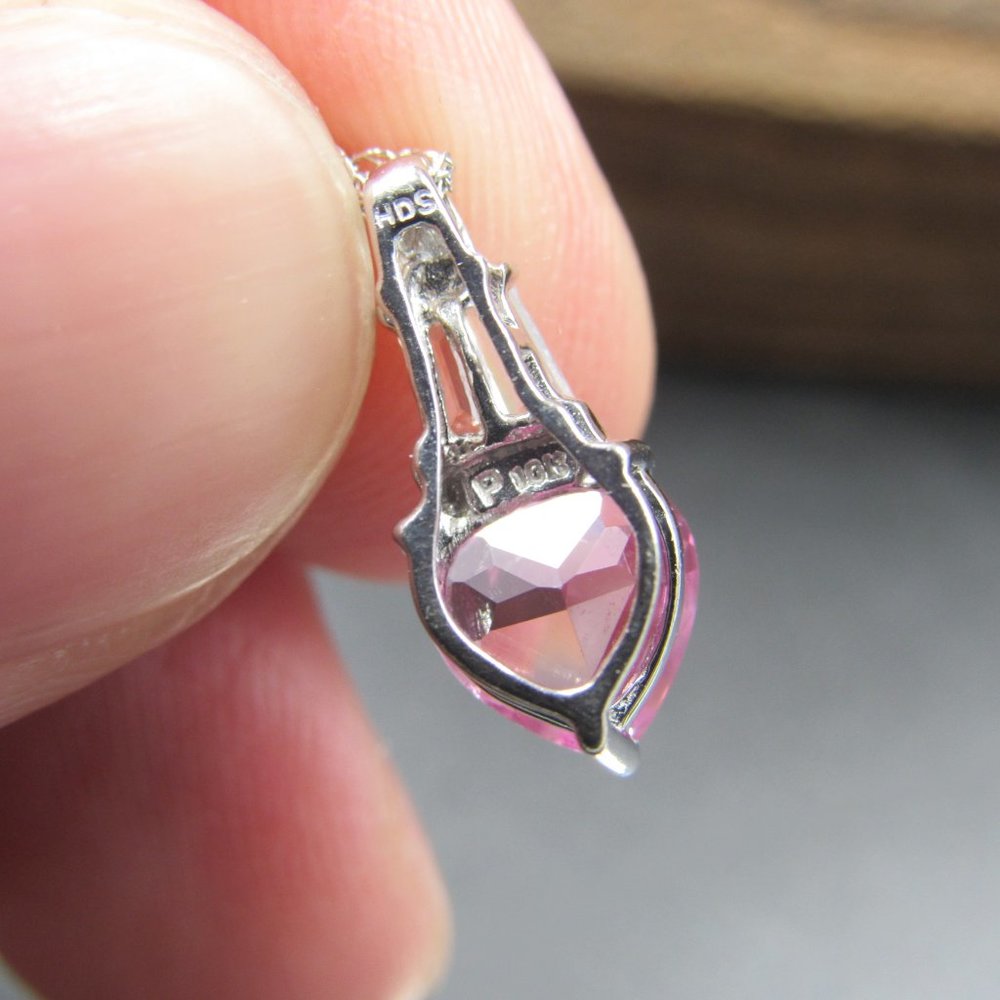 18" 10K Gold Pink & White Sapphire Heart Necklace - Picture 3 of 6